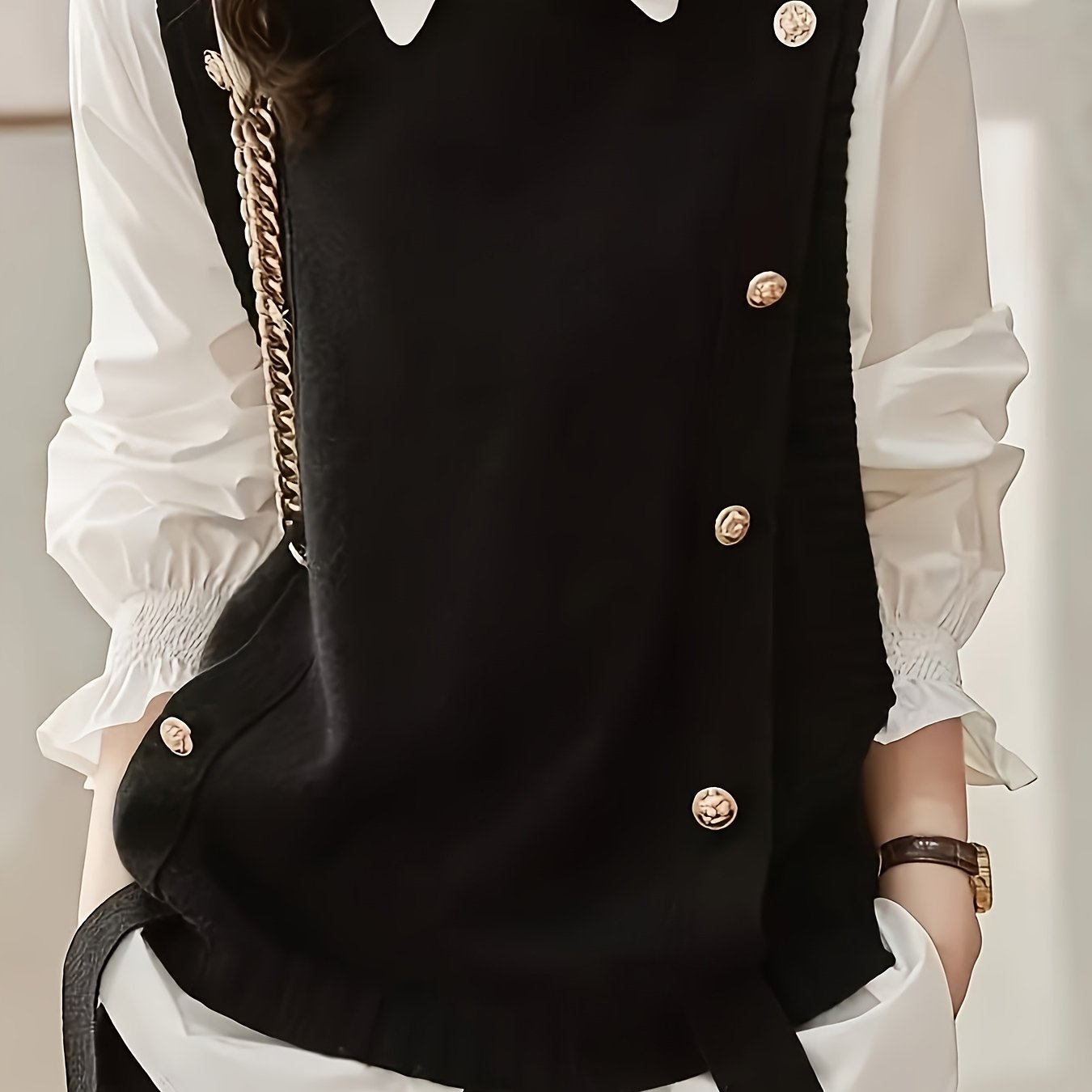 Comfortable Knit Sweater Vest for Women with Round Neck Sleeveless Button Front Ribbed Trim Style