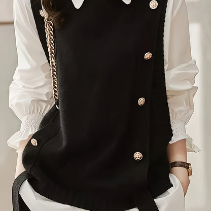 Comfortable Knit Sweater Vest for Women with Round Neck Sleeveless Button Front Ribbed Trim Style