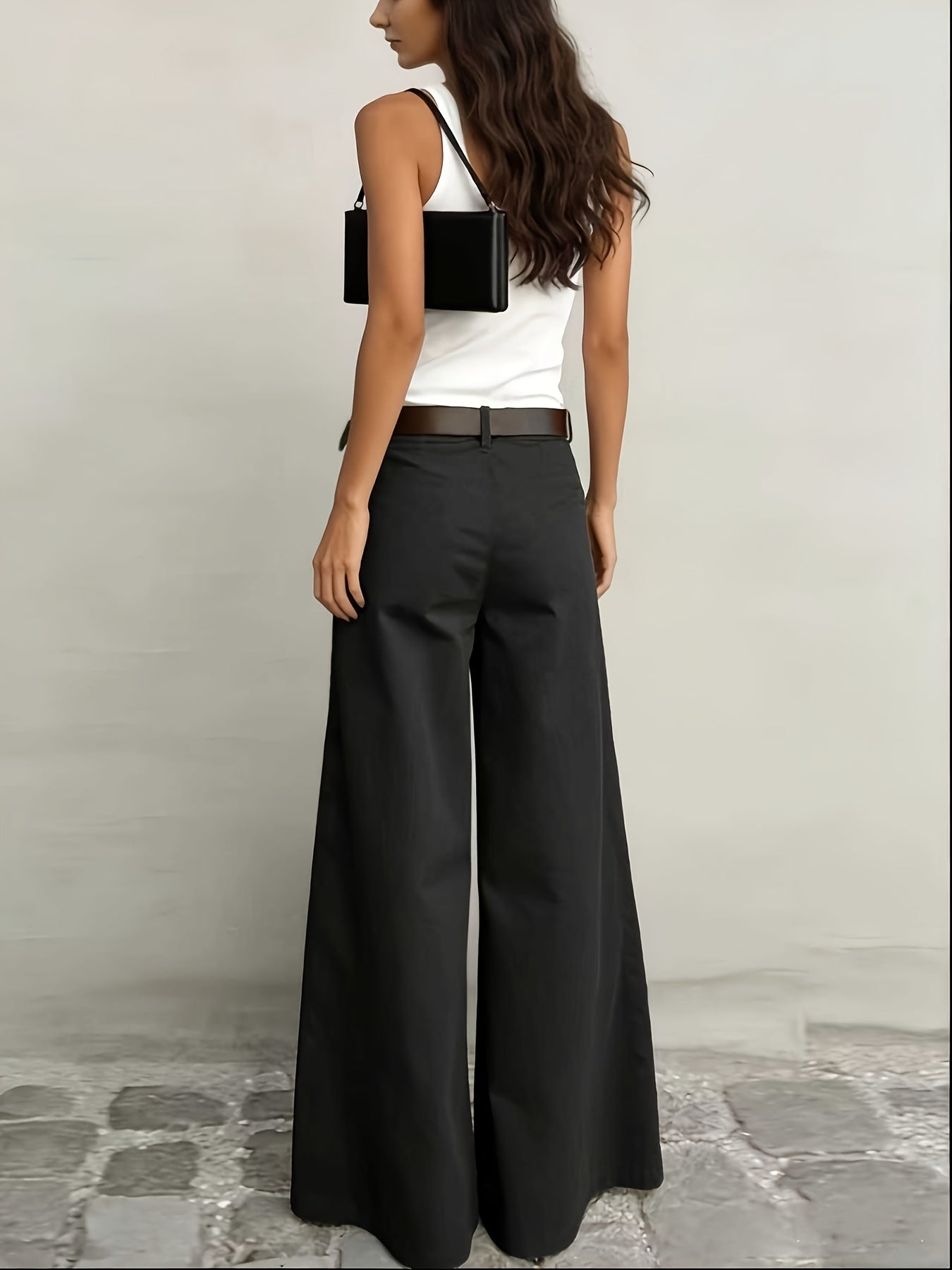Effortless Wide Leg Pants for Women with High Waist Belted Relaxed Flowing Casual Style