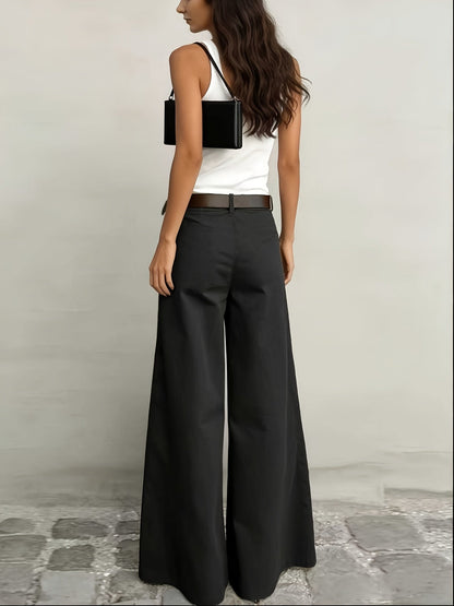 Effortless Wide Leg Pants for Women with High Waist Belted Relaxed Flowing Casual Style