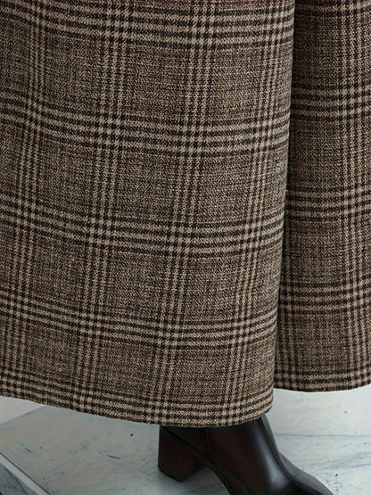 Effortless Plaid Wide Leg Pants for Women with High Waist Pocket Cropped Flowing Casual Style