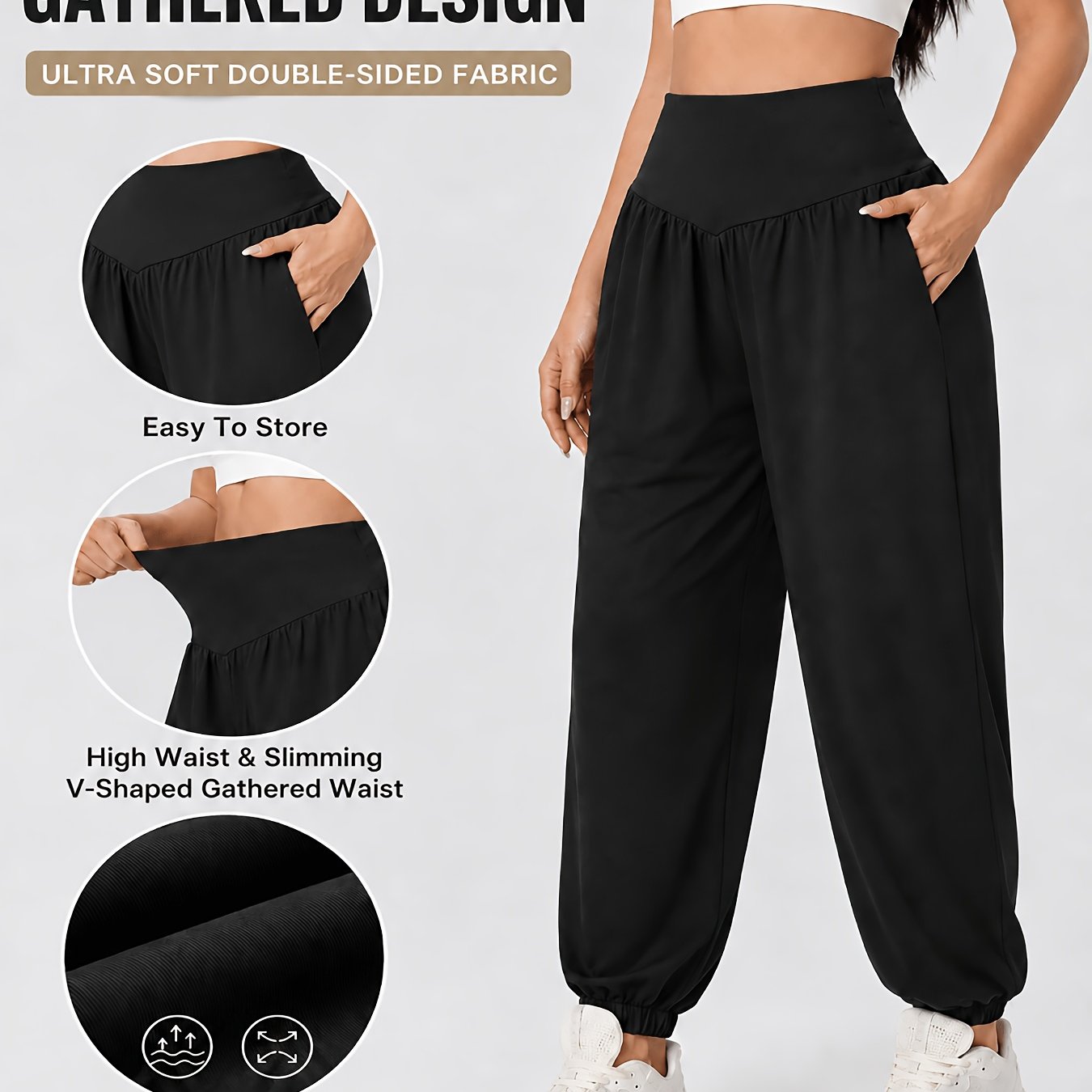 Effortless Black Jogger Pants for Women with High Waist Elastic Cuff Relaxed Fit Casual Style