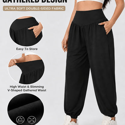 Effortless Black Jogger Pants for Women with High Waist Elastic Cuff Relaxed Fit Casual Style