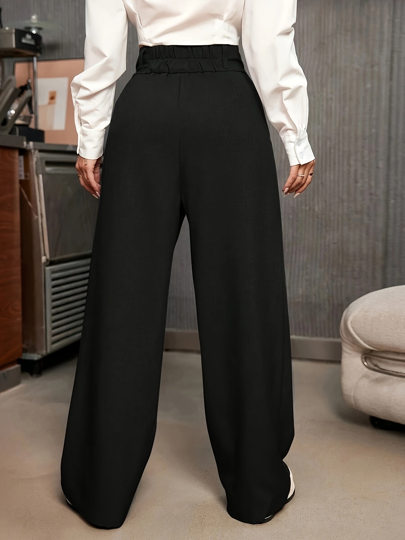 Effortless Tailored Wide Leg Pants for Women with High Waist Button Front Pleated Relaxed Style