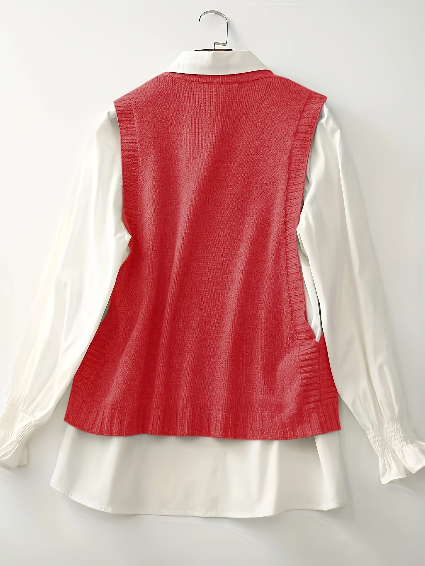 Comfortable Knit Sweater Vest for Women with Round Neck Sleeveless Button Front Ribbed Trim Style