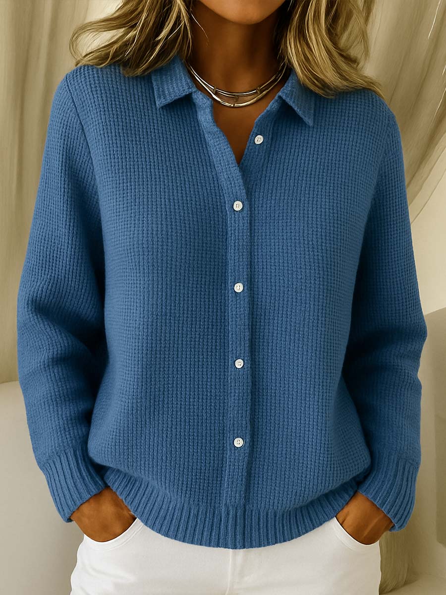 Comfortable Waffle Knit Cardigan for Women with Collar Long Sleeve Button Front Relaxed Oversized Style