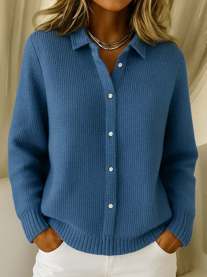 Comfortable Waffle Knit Cardigan for Women with Collar Long Sleeve Button Front Relaxed Oversized Style