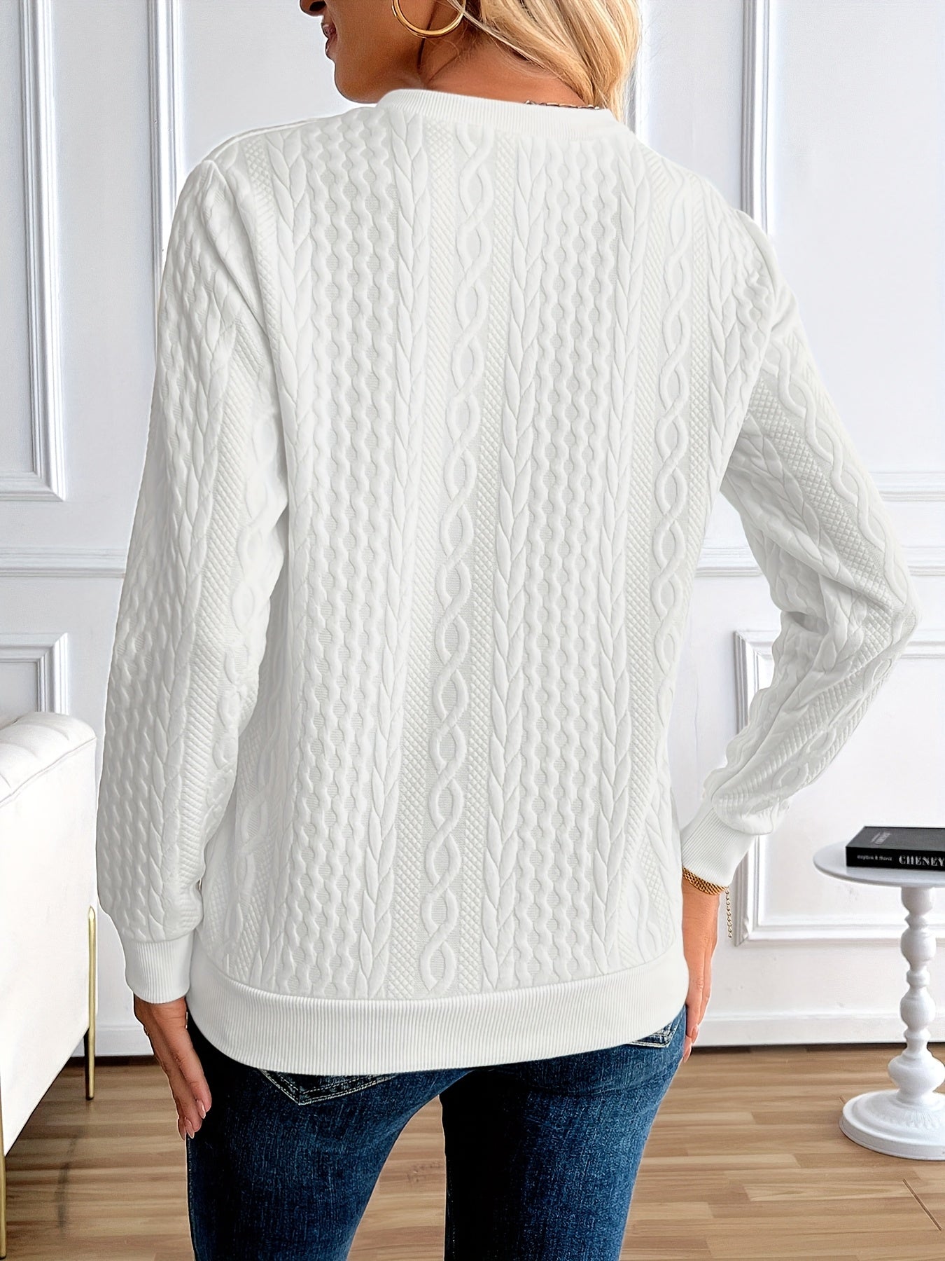 Comfortable Cable Knit Sweater for Women with Mock Neck Long Sleeve Quarter Zip Relaxed Oversized Style