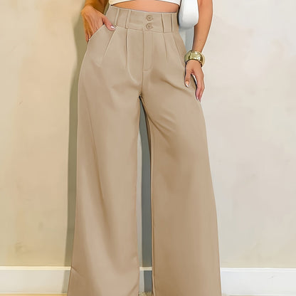 Effortless Wide Leg Pants for Women with High Waisted Button Front Pleated Tailored Style