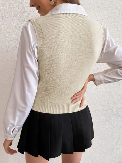 Comfortable Cable Knit Sweater Vest for Women with V Neck Sleeveless Ribbed Hem Relaxed Style