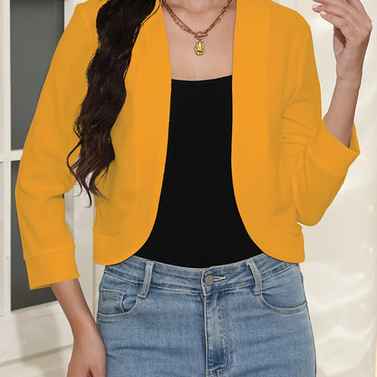 Effortless Cropped Jacket for Women with Open Front Elbow Sleeve Ribbed Cuff Relaxed Style