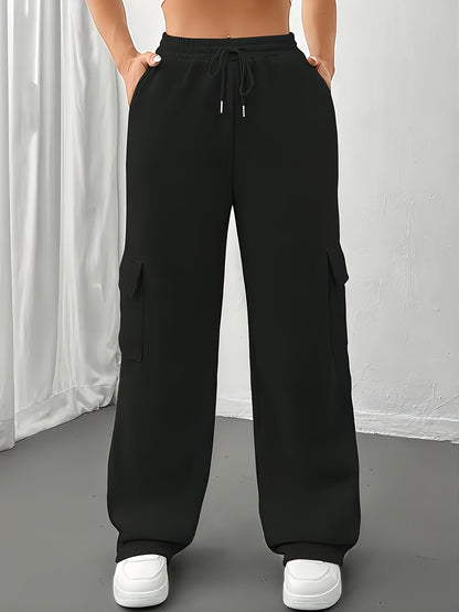 Effortless Wide Leg Cargo Pants for Women with High Waist Drawstring Relaxed Jogger Style