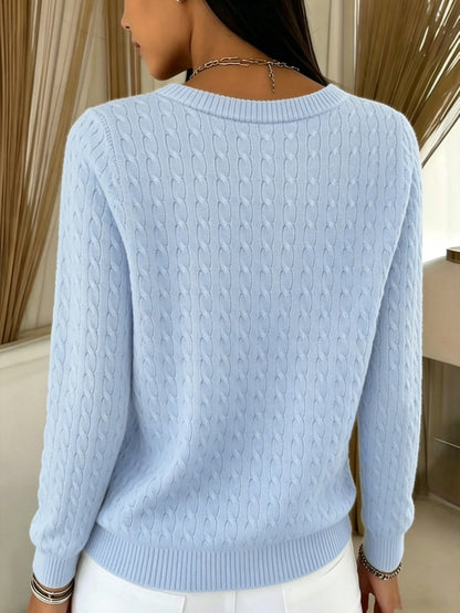 Comfortable Cable Knit Cardigan for Women with Crew Neck Long Sleeve Button Front Relaxed Style