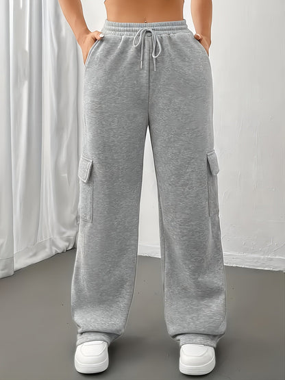 Effortless Wide Leg Cargo Pants for Women with High Waist Drawstring Relaxed Jogger Style