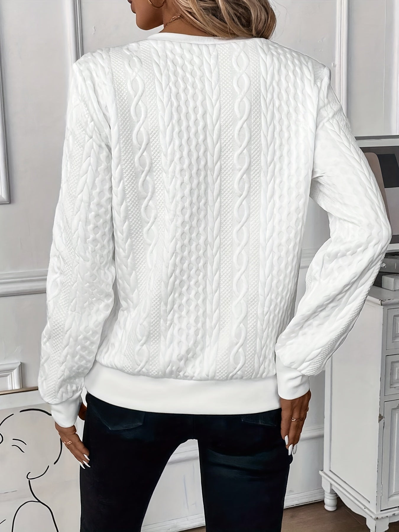 Comfortable Cable Knit Sweater for Women with Zip Neck Long Sleeve Textured Relaxed Style