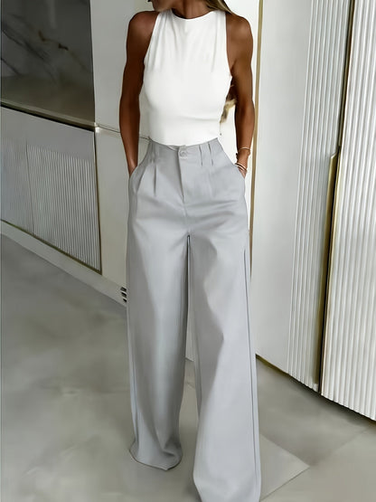 Effortless Wide Leg Pants for Women with High Waist Pleated Button Front Tailored Style