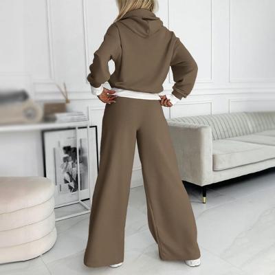 Effortless Cropped Hoodie Wide Leg Set for Women with Drawstring Long Sleeve Relaxed Two Piece Style