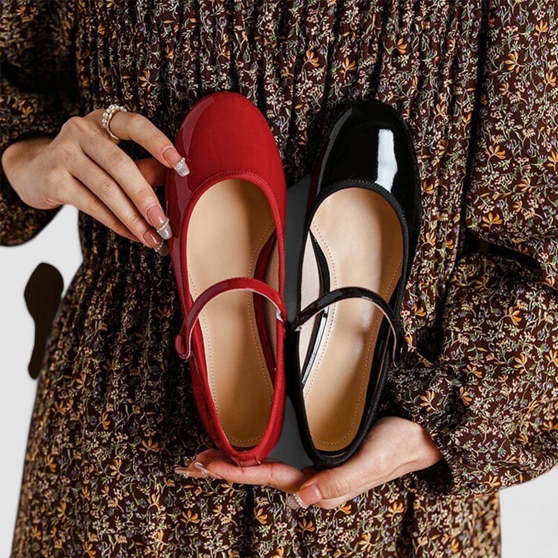 Elegant Patent Leather Mary Jane Shoes for Women with Round Toe Ankle Strap Block Heel Style