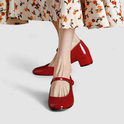 Elegant Patent Leather Mary Jane Shoes for Women with Round Toe Ankle Strap Block Heel Style
