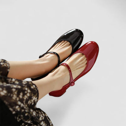 Elegant Patent Leather Mary Jane Shoes for Women with Round Toe Ankle Strap Block Heel Style