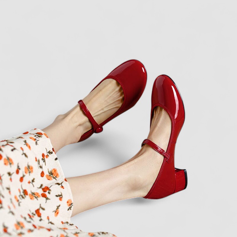 Elegant Patent Leather Mary Jane Shoes for Women with Round Toe Ankle Strap Block Heel Style