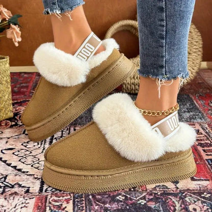 Comfortable Platform Slippers for Women with Faux Fur Trim Cushioned Slip On House Shoes