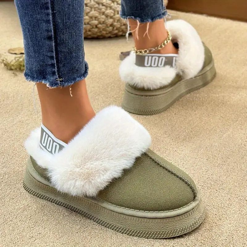 Comfortable Platform Slippers for Women with Faux Fur Trim Cushioned Slip On House Shoes
