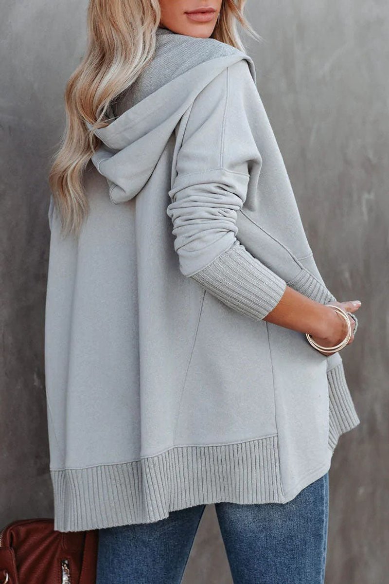 Effortless Snap Button Hoodie for Women with Hooded Long Sleeve High Low Ribbed Cuff Relaxed Style