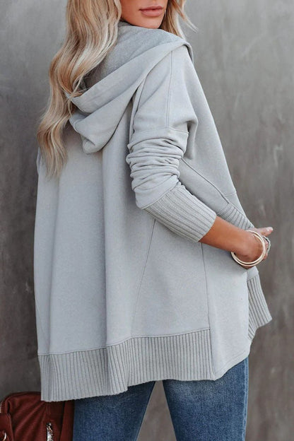 Effortless Snap Button Hoodie for Women with Hooded Long Sleeve High Low Ribbed Cuff Relaxed Style