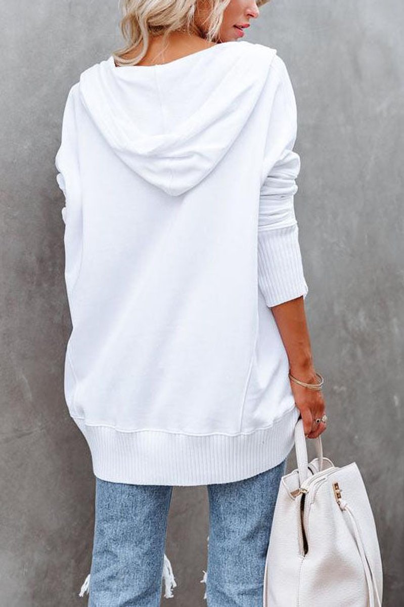 Effortless Snap Button Hoodie for Women with Hooded Long Sleeve High Low Ribbed Cuff Relaxed Style