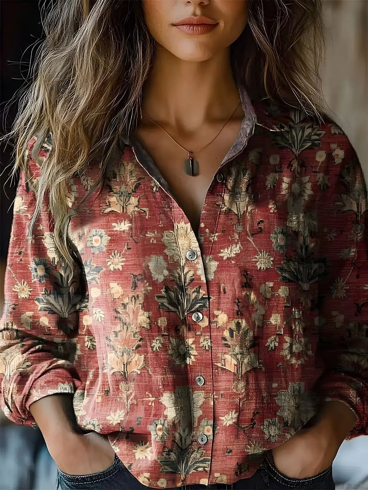 Effortless Paisley Print Blouse for Women with Collar Long Sleeve Button Front Relaxed Bohemian Style