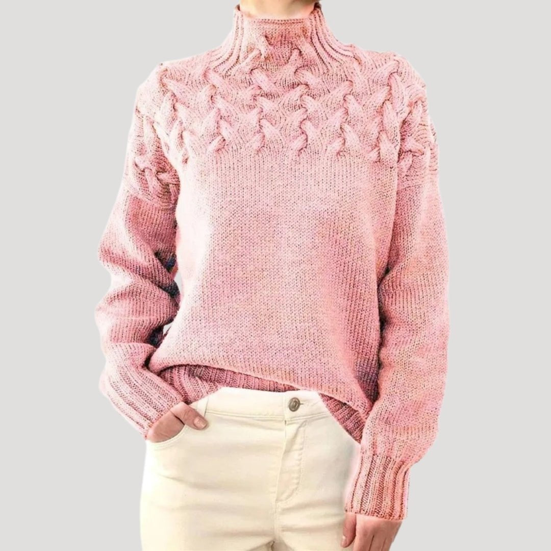 Comfortable Cable Knit Sweater for Women with Mock Neck Long Sleeve Relaxed Oversized Style