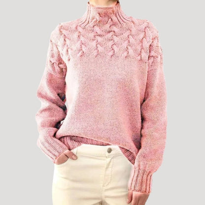Comfortable Cable Knit Sweater for Women with Mock Neck Long Sleeve Relaxed Oversized Style