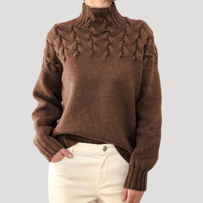 Comfortable Cable Knit Sweater for Women with Mock Neck Long Sleeve Relaxed Oversized Style