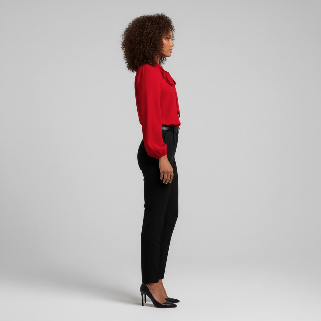 Elegant Tie Neck Blouse for Women with Long Sleeve Blouson Cuff Relaxed Silky Style