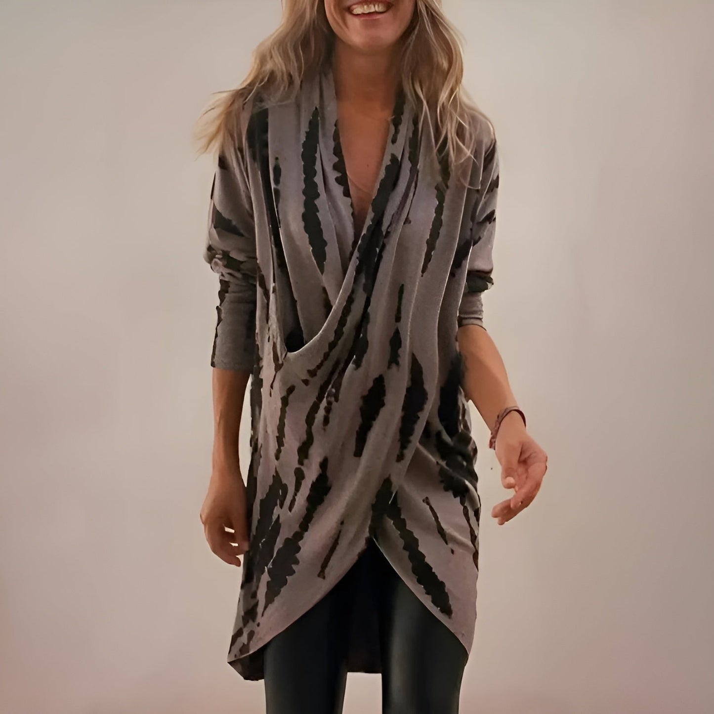 Effortless Gray Tie Dye Cardigan for Women with Shawl Collar Long Sleeve Draped Cocoon Relaxed Style